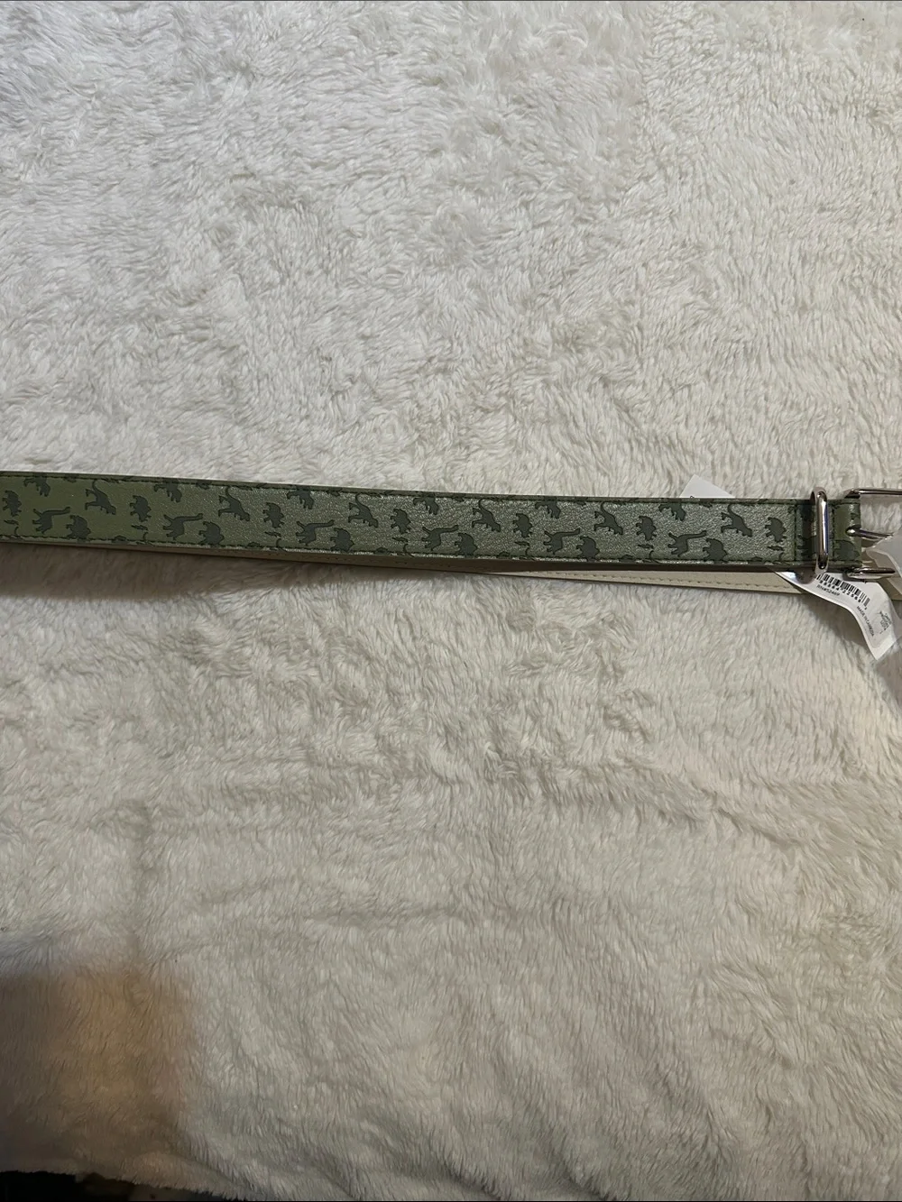 wonder nation Olive Green Dino Print Kids Belt with Silver Buckle